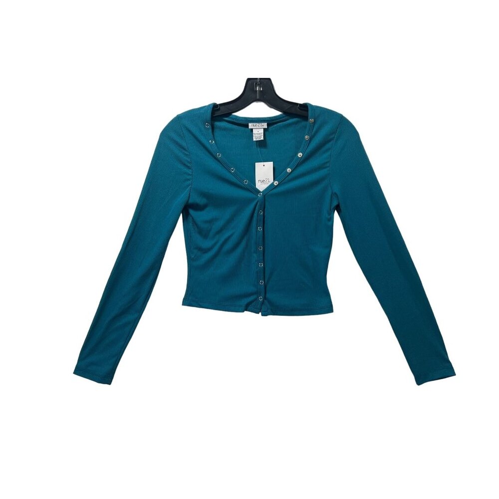 Rue 21 - Women's Casual Long Sleeve Button Down T-Shirt - Blue - Small